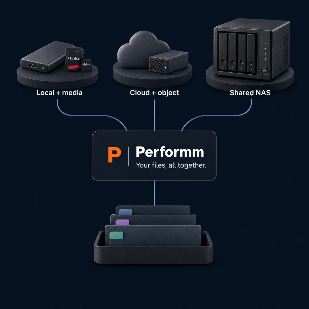Cloud and local storage connected through Performm